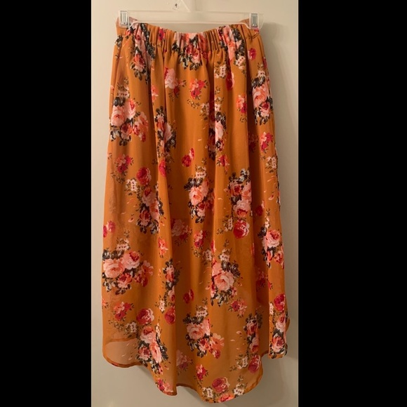 Gold and Coral Chiffon Hi-low Skirt - Picture 2 of 7